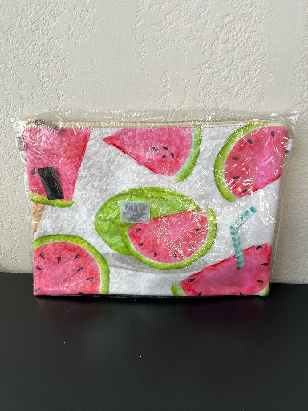 NWT Watermelon Print Canvas Pouch - Pink & Green